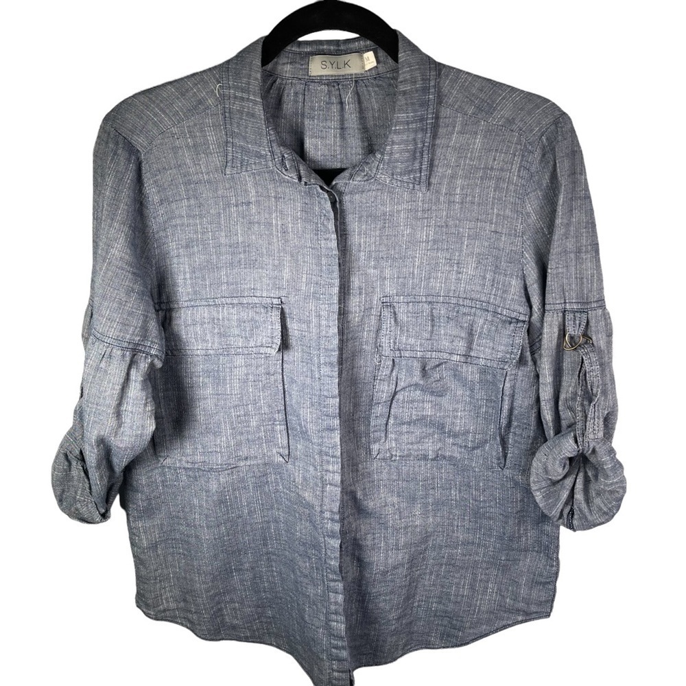 S.Y.L.K. Women’s Pinstripe Heathered Button Down Size Medium